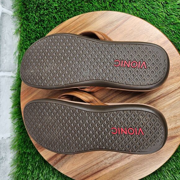 Vionic Tide Aloe Thong Sandals Womens 10 Brown Leather Comfort Flip Flop Slip On - Picture 10 of 10